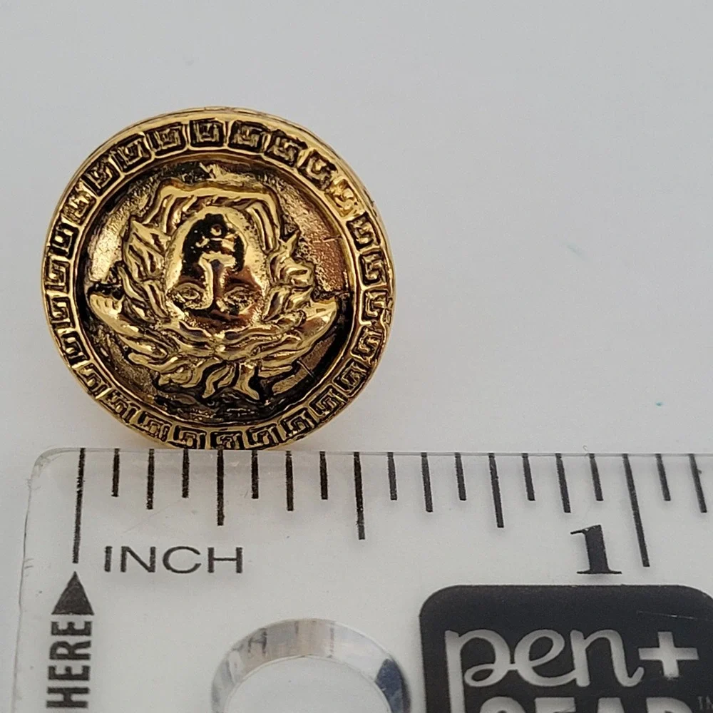 Versace Medusa Head Gold Tone Greek Key Lapel Pin Tie Tack Vintage Accessory